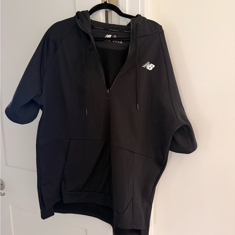 New Balance Black Short-Sleeve Hooded Half-Zip Pullover